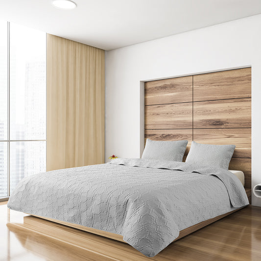 Ultrasonic Quilted Microfiber Bedspread Set - Misty Grey