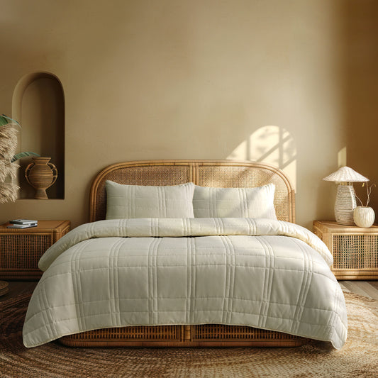 Ultrasonic Quilted Bedspread Set - Cream