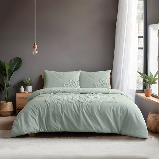 Spring Dew Tufted Duvet Set - Sea Green