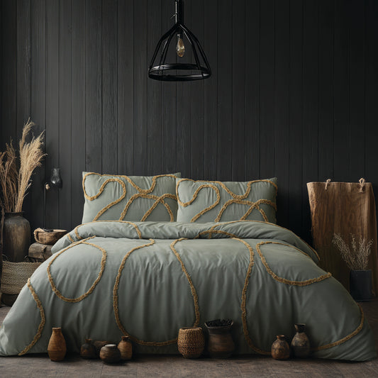 Infinity Tufted Duvet Set - Light Green
