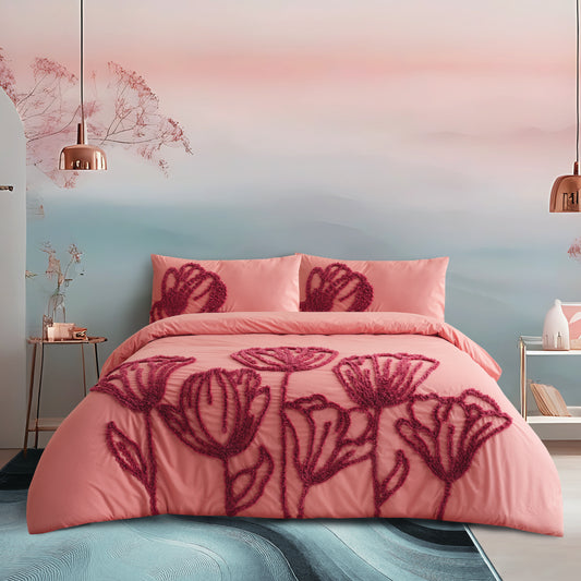 Dusky Charm Tufted Duvet Set - Dusky Pink